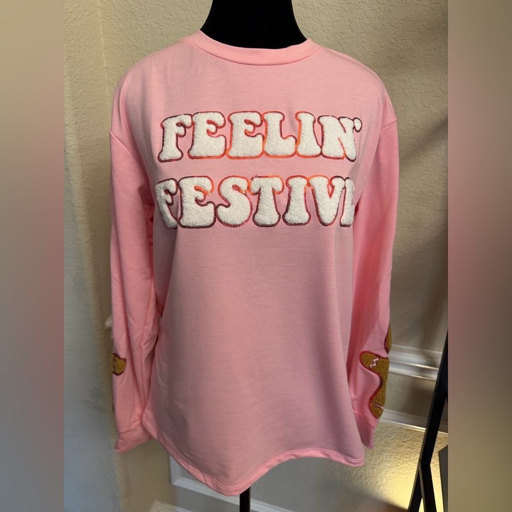 Pink Crew Neck Sweater - Feelin' Festive
